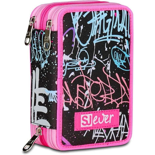 Picture of SJ EVER 3 ZIPPER FIXSTAR FILLED PENCIL CASE